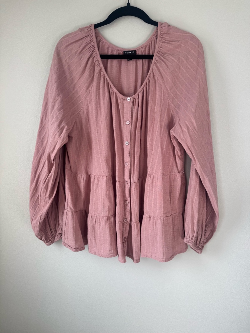 Torrid Dusty Rose Button-Front Peasant Blouse